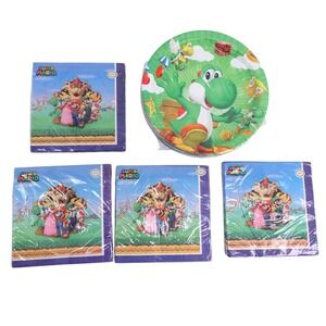 Super Mario Birthday Party Supplies Set - 60‎ Paper Plates and Napkins